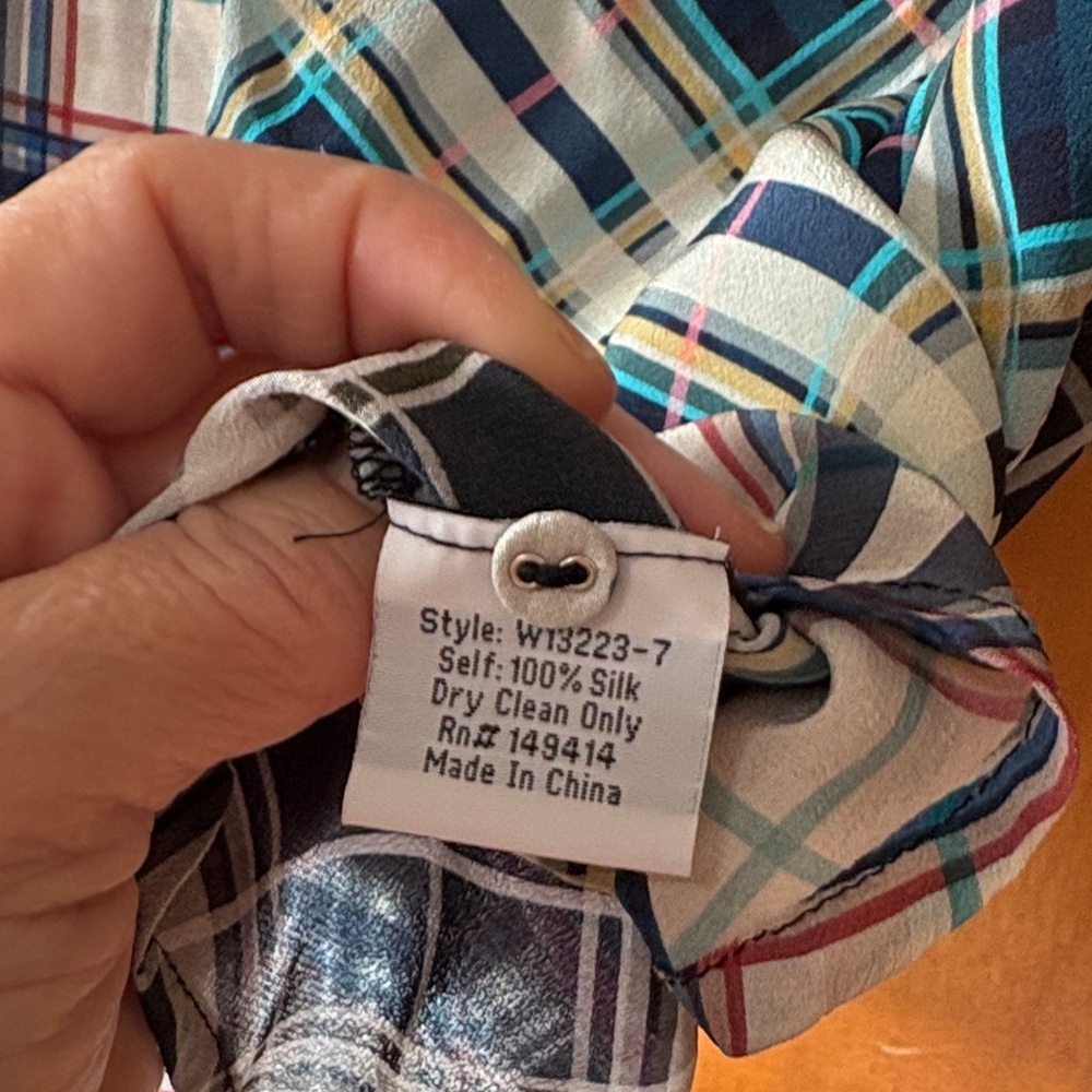 Johnny Was Blue and White Plaid Button Down Shirt - Picture 3 of 4